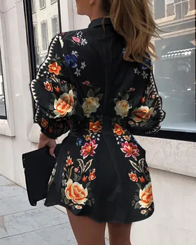 Kobieca sukienka 2020 Street Wear Office Lady Dresses litery skręcić w dół kołnierz Bodycon Young Style Shirt Dress