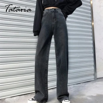 Kobiety Wiosna Spodnie Jeans Vintage, Czarne Jeansy Z Wysokim Stanem Wypoczynek Temat Szerokie Dżinsy Uliczna Moda Chłopak Luźne Dżinsy