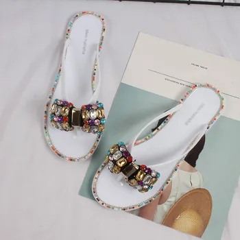 Kobiety Wypoczynek Cebula Japonki Flash-Wiercenie Kolorowy Kryształ Plaża Mieszkania Deszcz Buty Kobieta Panie Kapcie Zapatos De Mujer