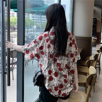 Koszule Damskie sprzedaż drukowane retro Harajuku koreański chic jednorzędowy skręcić w dół kołnierz casual obuwie odzież damska odzież uliczna