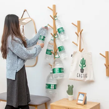 Kreatywne haki wieszak na ubrania z litego drewna ściany Salon Sypialnia dekoracyjne odzież torba podstawa drewniana bambusowa półka meble