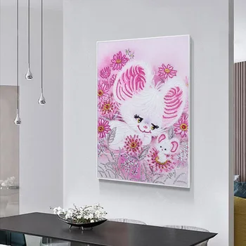 Kryształ wiertarka 5D DIY specjalny kształt Diament malarstwo Różowy królik Haft 3D Krzyżem wzory dekoracji wnętrz prezent