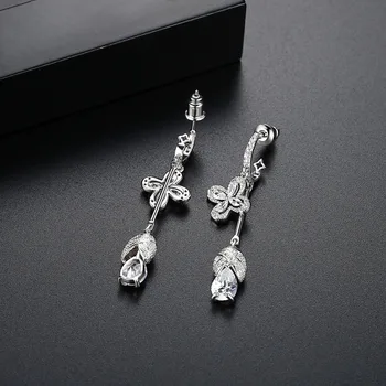 Królowa Lotos rocznika długo kropla kolczyk biżuteria Kryształ kwiat kolczyki dla kobiet koreański oświadczenie kolczyki ślubne biżuteria