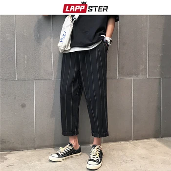 LAPPSTER mężczyźni Harajuku szerokie komórkowe spodnie 2020 hip-hop spodnie męskie rocznika Mody sportowe spodnie czarne paski biegacze spodnie
