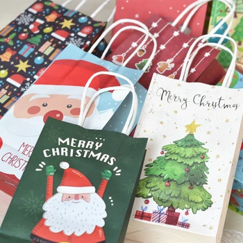 LBSISI Life 5szt Christmas Paper Handle podarunkowe pakiety Cookie Food Candy Bag Packing Decoration Party Favor Bag