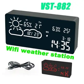 LED Digital Alarm Clock Radio With Temperature Humidity Clock APP Smart School Time Alarm Clock Weather WIFI World Time Weather