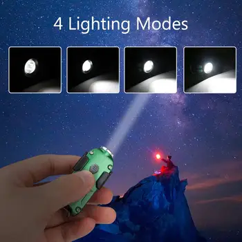 LED Mini Keychain Light Flashlight Torch Lamp XP-G2 S3 LED Flashlight USB Charging Lamp with Clip&4 Mode Outdoor Lighting