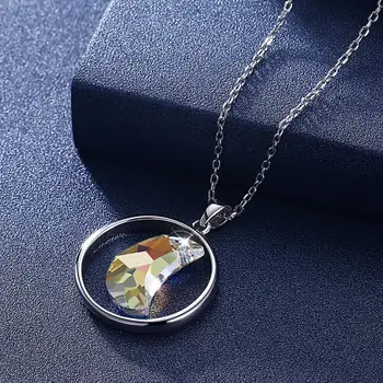 LEKANI 925 srebro wisiorek naszyjnik okrągły księżyc damska wysokiej klasy luksus Austria Kryształ kobiety naszyjnik wykwintne biżuteria
