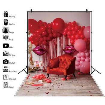Laeacco Happy Valentine ' s Day Red Balloon Warm Decor Party Love Sofa Interior Photographic Background Photo background Photostudio