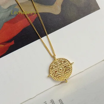 Leouerry srebra próby 925 okrągła moneta naszyjnik oryginalny Złoty elegancki naszyjnik Naszyjnik dla kobiet wykwintne biżuteria prezent