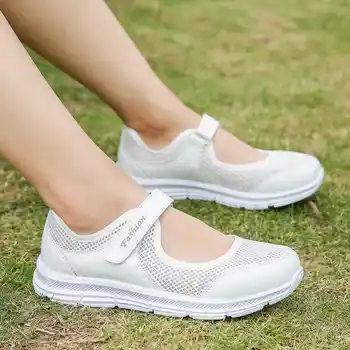 Letnia odzież obuwie sportowe plus rozmiar, Damskie buty z niskim dachem Damskie trampki Slip-on Woman Sports Shoe Flat Mom Trainers V18
