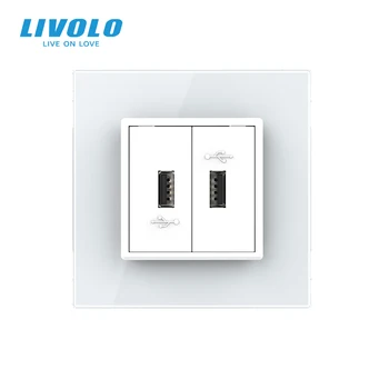 Livolo UK Wall standard USB charge Gniazdo USB-wtyk,prąd 2.1 A, nowy stylowy Kryształowy szklany panel, do wyboru 3 kolory