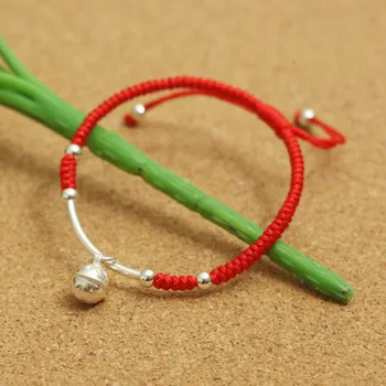 Lucky Red Rope String Bracelet & Bangle Real 925 Silver Bracelet Women Amulet Handmade Bell Charm Buddha Sterling Jewelry