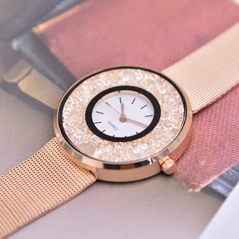 Luksusowe rhinestone Kryształ damskie zegarki siatka ze stali nierdzewnej zespół Kwarcowy zegarek moda damska prosty codzienny reloj mujer