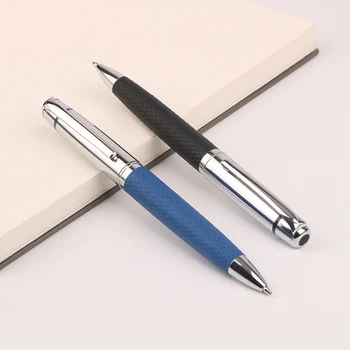 Luksusowy długopis metal+skóra niebieski/czarny skóra ekologiczna uchwyt uchwyty Rolkowa długopis 0,7 mm dla biznesu e-maile biuro szkolne