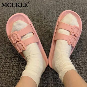 MCCKLE 2021 letnie damskie kapcie klamra kobiece mieszkania odkryty sandały komfort damska obuwie damskie antypoślizgowe miękkie