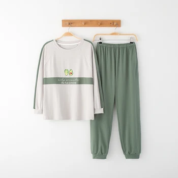 MELIFLE Wiosna ciepły zielony jedwab Avoadco zestaw piżama dla kobiet jesienna moda satyna jest miękka piżama bawełna Atoff Home Nightwear