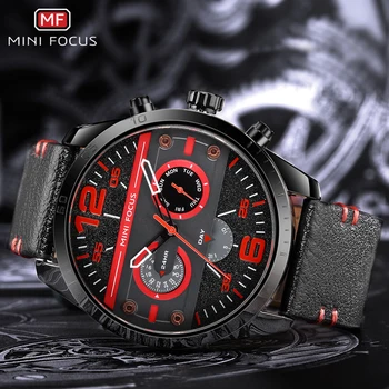 MINI FOCUS Luxury Top Brand mężczyzna zegarka mody zegarek Kwarcowy zegarek sportowy wodoodporny Skórzany pasek Hombre Relogio Masculino