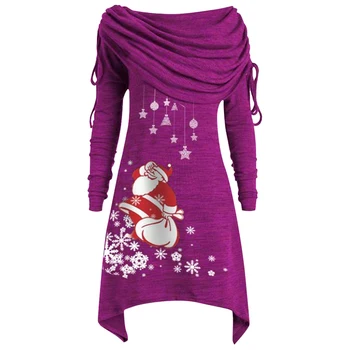 MONERFFI 2020 Long Sleeve Santa Claus Dress Women Snowflake Print nieregularne sukienka top moda damska Świąteczny strój