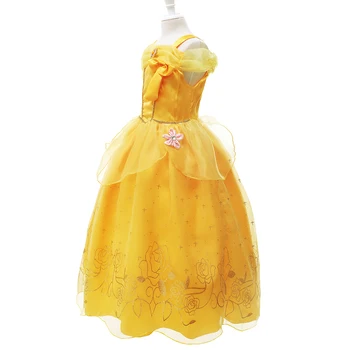 MUABABY Girls Beauty and the Beast Princess Costume Children Off Shoulder Belle kwiatowy print Fancy Dress Up Party Clothes