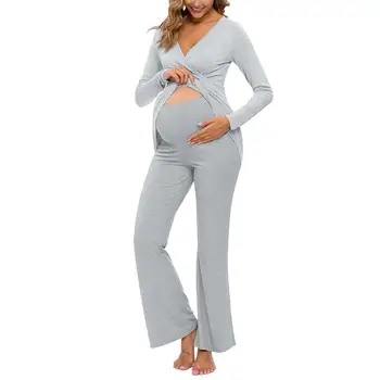Macierzyństwo i opieka zestaw kobiet w ciąży, bielizna nocna po porodzie piżama Premama bawełniane topy i spodnie z długim rękawem top i spodnie wiosenna odzież