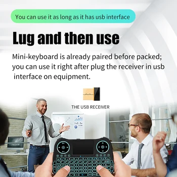 Magicsee Mini Keyboard 2.4 G bezprzewodowa klawiatura 7 kolorowy podświetlany pilot zdalnego sterowania Engilsh rosyjska panel dotykowy Android TV Box PK i8