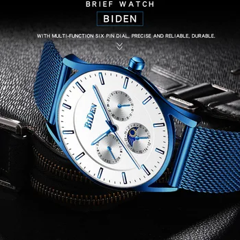 Marka mężczyzna zegarka niebieski pasek ze stali nierdzewnej siatki pas analogowy Sportowy zegarek kwarcowy ultra-cienki dial luksusowe data tydzień zegarki męskie