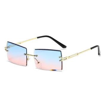 Małe prostokątne okulary dla kobiet bez oprawy kwadratowe okulary dla kobiet 2020 letni styl kobiecy UV400 Zielony Brązowy punkty