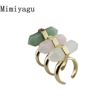 Mimiyagu kamień naturalny pierścień dla kobiet przezroczysty różowy zielony kamień pierścień biżuteria