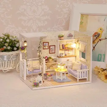 Miniaturowy osłonę 3D drewniane miniaturki dom dla Lalek meble Diy dom dla Lalek zabawki dla dzieci, prezenty na urodziny kotek Pamiętnik H013
