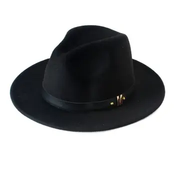 Mistdawn Fashion Wool Women Fedora Hat wełniana широкополая jazzowa kościelna kapelusz Panama kapelusze czarny skórzany pasek rozmiar 56-58 cm AGL