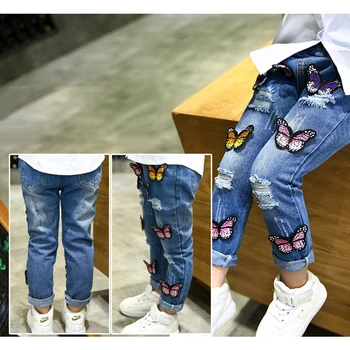 Moda Fantasy Motyl Dziewczyny Jeans Elastyczny Pas Dziecięce Spodnie Dorywczo Wygodne Slim-Fit Dziewczyny Spodnie 1-5 Lat Odzież Dziecięca