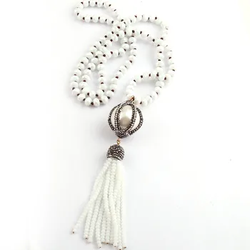 Moda czeskie tribal biżuteria czarny/biały kryształ szkło wiazane Handmake betonowa ogromny balon i ТАССе naszyjniki