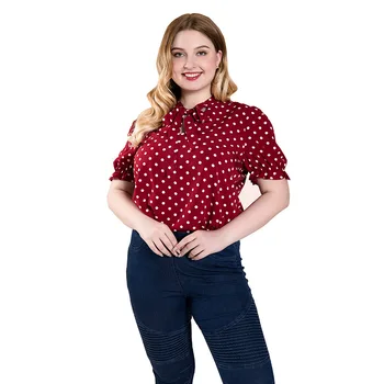 Moda damska lato plus rozmiar bluzki dla kobiet bluzka duży krótki rękaw z kołnierzem casual luźna punkt koszula czerwony 4XL 5XL 6XL 7XL