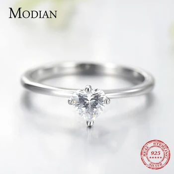 Modian Minimalism Clear CZ Heart Palec pierścień dla kobiet 925 srebro ślub zaręczyny oświadczenie moda wykwintne biżuteria