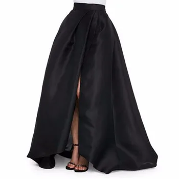 Modne Czarne Satynowe Wieczorowe Spódnice Długie Spódnice Damskie Na Zamówienie Plus Size Sukienka Spódnica Z Przodu Rozcięciem