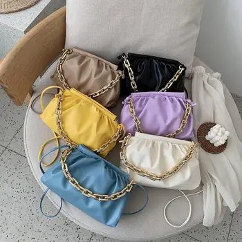 Modne eleganckie torby na zakupy damskie stałe plisowane torby PU chmura torba Lady łańcucha Crossbody bag