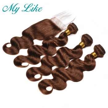 My Like Body Wave Bundles with Closure Peruvian Hair Weave 3 wiązki #4 jasno-brązowe kosmyki włosów ludzkich Non-remy z zamknięciem