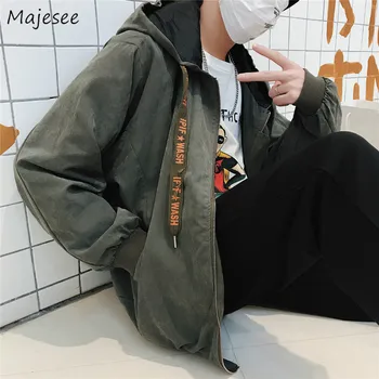 Męskie kurtki Harajuku Printed Hooded Chic Leisure Korean Style Loose Daily Streetwear Ins Retro Comfortable Ulzzang All-match New