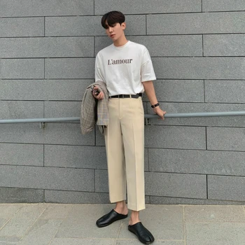 Męskie list drukowanych slim top okrągły dekolt z dzianiny print t-shirt mężczyźni koreański z krótkim rękawem koszulki chłopiec 2020