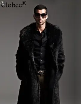 Męskie płaszcze ze sztucznego futra plus rozmiar XXXL luksusowy płaszcz ze sztucznego futra robocza wiatrówka Męska długi płaszcz Jaqueta kurtka zimowa tunika X890