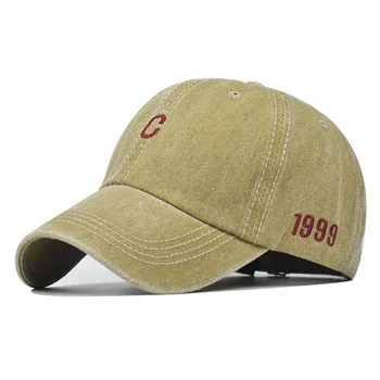 Męskie промытая denim, bawełniana czapka z daszkiem z haftem liter, kapelusz kierowcy ciężarówki, casual kapelusz baseball
