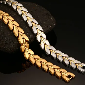 NHGBFT Health magnetyczne pszenne łańcuchowe bransoletki dla kobiet i mężczyzn złoty kolor Bransoletka ze stali nierdzewnej