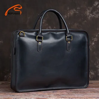 NUPUGOO casual męski portfel ze skóry naturalnej Biznesowa męska torba o dużej pojemności torba na ramię do 15,6 calowego laptopa torby biurowe