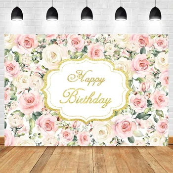 NeoBack Flower Background Adult Baby Child Birthday Party Background Banner Photography Gold Pink Rose Photo Custom Background
