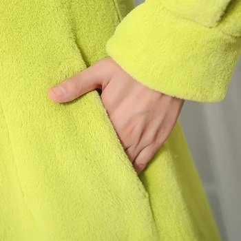 Nerazzurri lądowisko moda 2019 kobiety wysokiej jakości zimowy płaszcz ze sztucznego futra lampa rękaw karbowany brzeg długie futro odzież wierzchnia