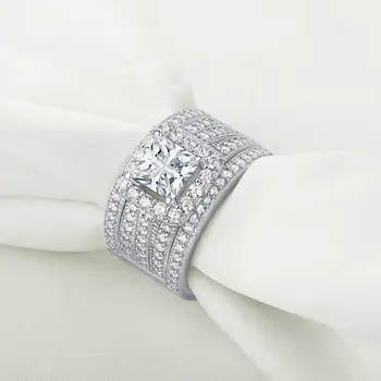 Newshe 3szt obrączki dla kobiet stałe 925 srebro pierścionek zaręczynowy Ślub zestaw krzyż Księżniczka wyciąć Цирконы biżuteria