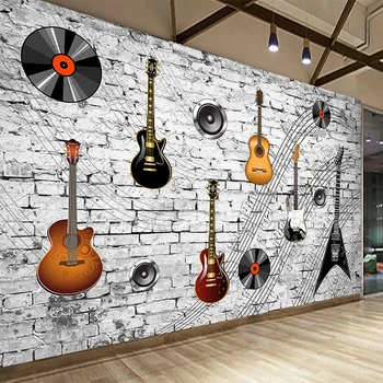 Niestandardowe tapety ścienne 3D nostalgicznym mur osobowość gitara muzyczny symbol elementu bar narzędzie tapety fresk