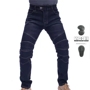 No Kominie Moto Pants Plus Velvet Thick Motorcycle Rider Racing Jeans Anti-fall Winter Pants With Protective Gear