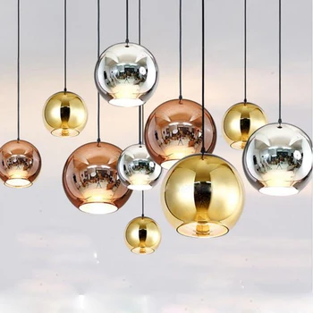 Nordic Chrome okrągły szklany kula wisząca miedź/Drzazga/złoto kryty lampa wisząca do sypialni, salonie dekoracji w domu produkt